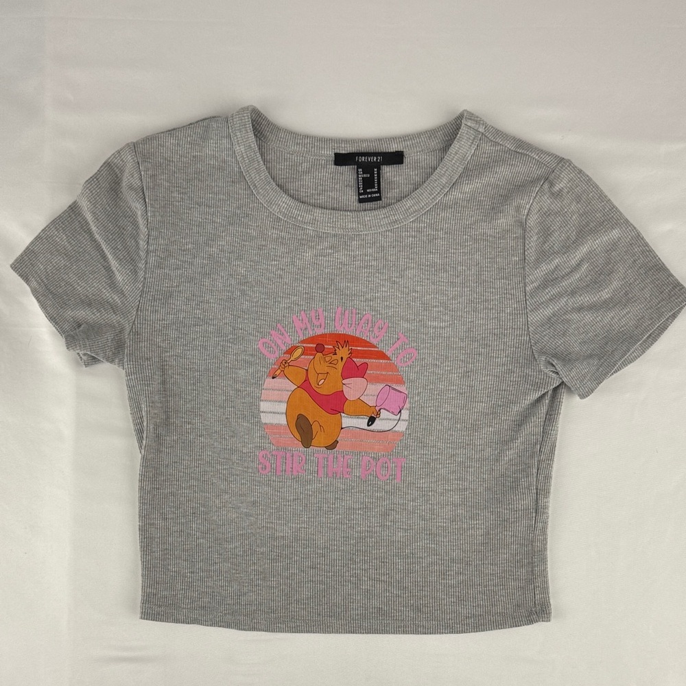 NWOT Forever 21 Ribbed Gray T-Shirt w/Handmade Disney Cinderella Design